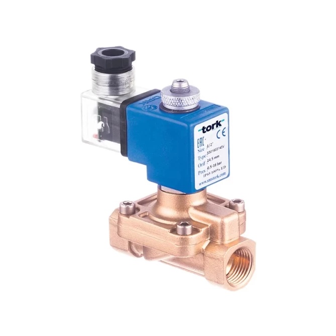 Coupe de la construction de la vanne Tork S5016 – corps en laiton, composants internes en acier inoxydable