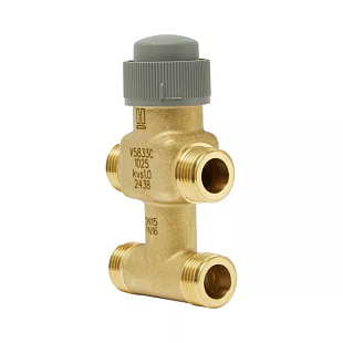 Regulační ventil 3-cestný zdvihový s obtokem, PN16 DN15 Kvs 0,4, vnější závit, zdvih 6,5mm, těleso mosaz, teplota 2..120°C
