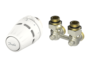 Kit avec tête thermostatique Danfoss Regus M30x1.5 et raccord en H RLV-KB droit (015G5308)